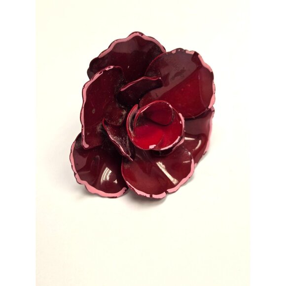 Vintage Red Enamel Rose Flower Brooch  With Pink Edges & Gold-Toned Backing RARE - Picture 2 of 5